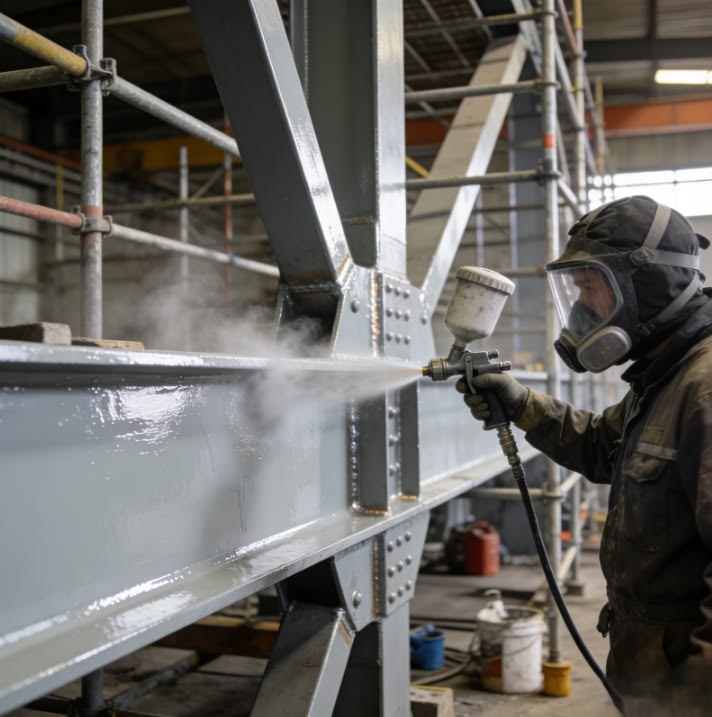 Application d'une peinture intumescente sur de l'acier 